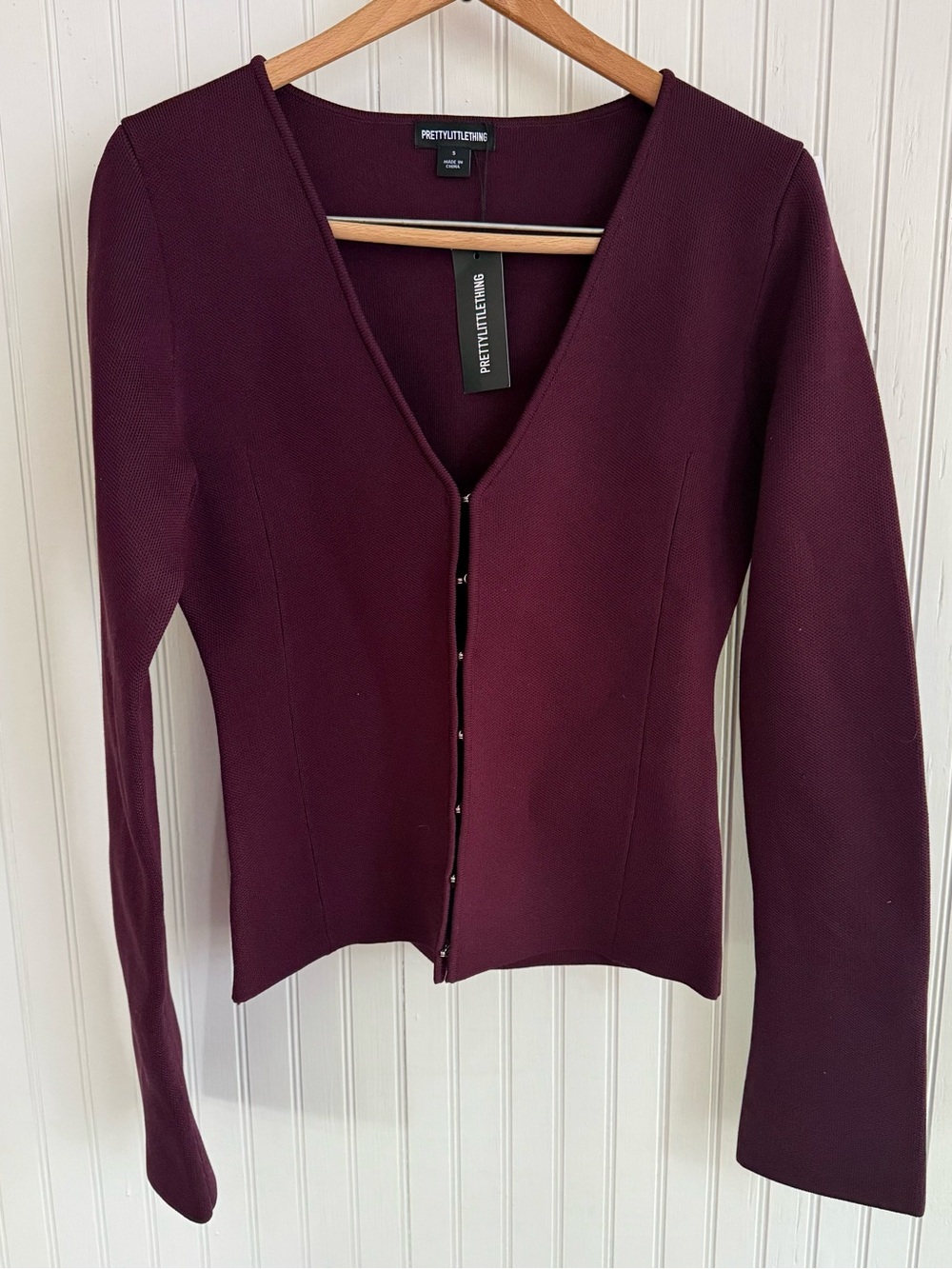 PrettyLittleThing Plum Hook-&-Eye Long Sleeve Cardigan Size S